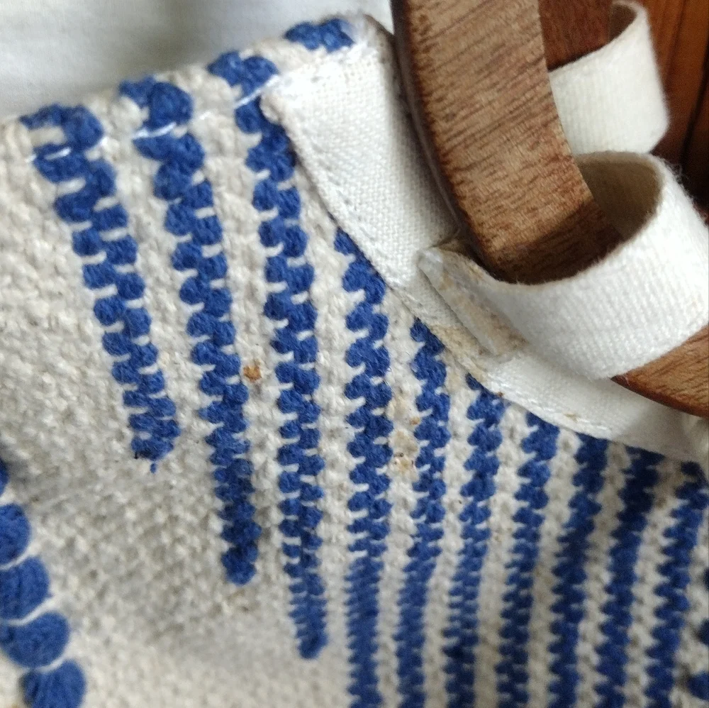 3/ $25 O'Neill Blue and White Patterned Women's Bag with Wooden Handle - Picture 5 of 7